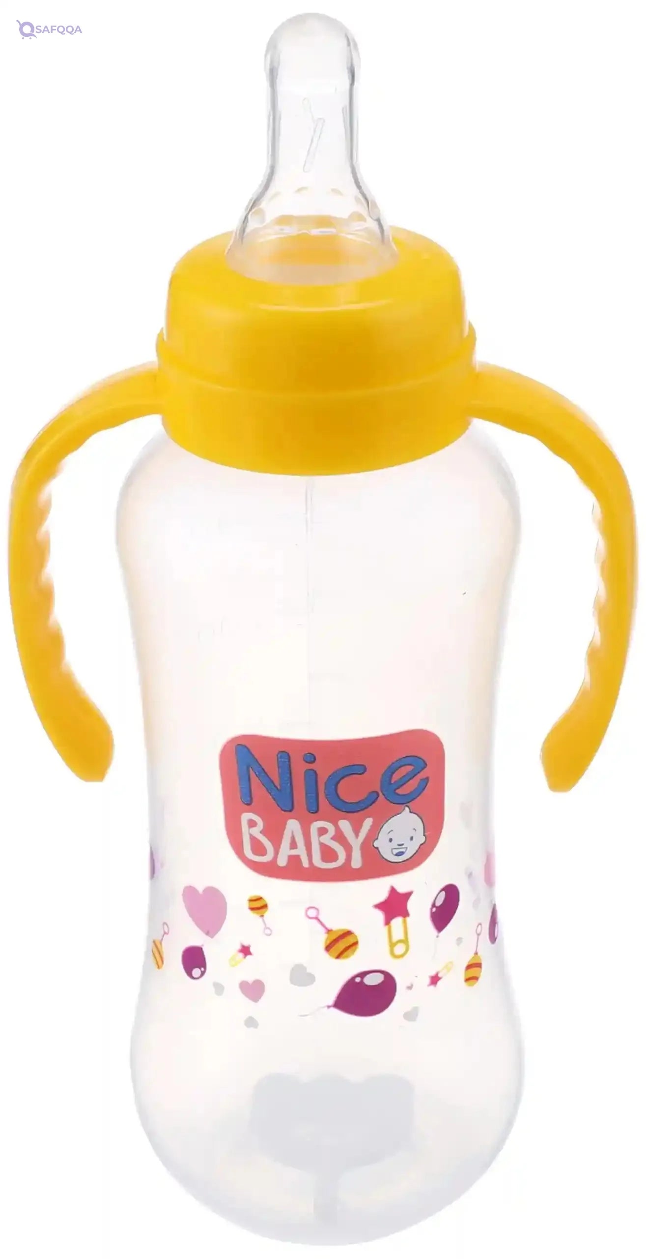 Nice baby feeding bottle with hand 280ml yellow - Safqqa