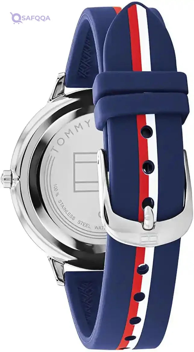 Tommy Casual Watch Rubber Strap for Lady, Blue - Safqqa