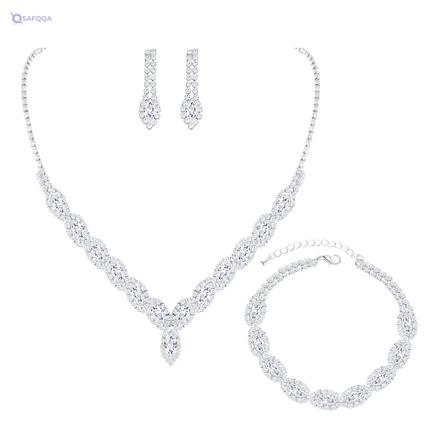 YSOUL CZ Rhinestone Jewelry Set – Necklace & Earrings for Bridal or Evening Wear - Safqqa