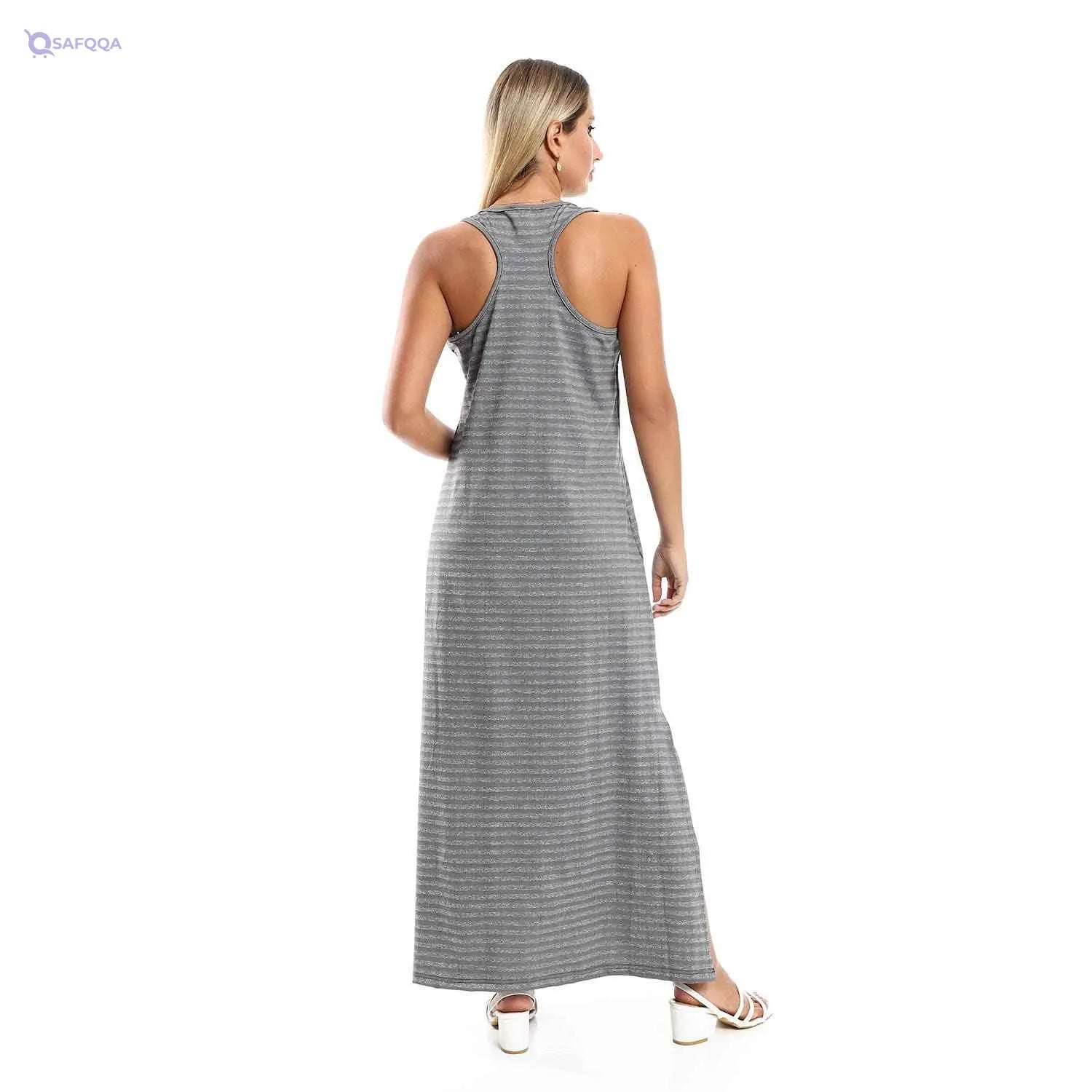 JAMILA Women Striped Sleeveless Long Dress With Side Slits DRESS - Safqqa Egypt