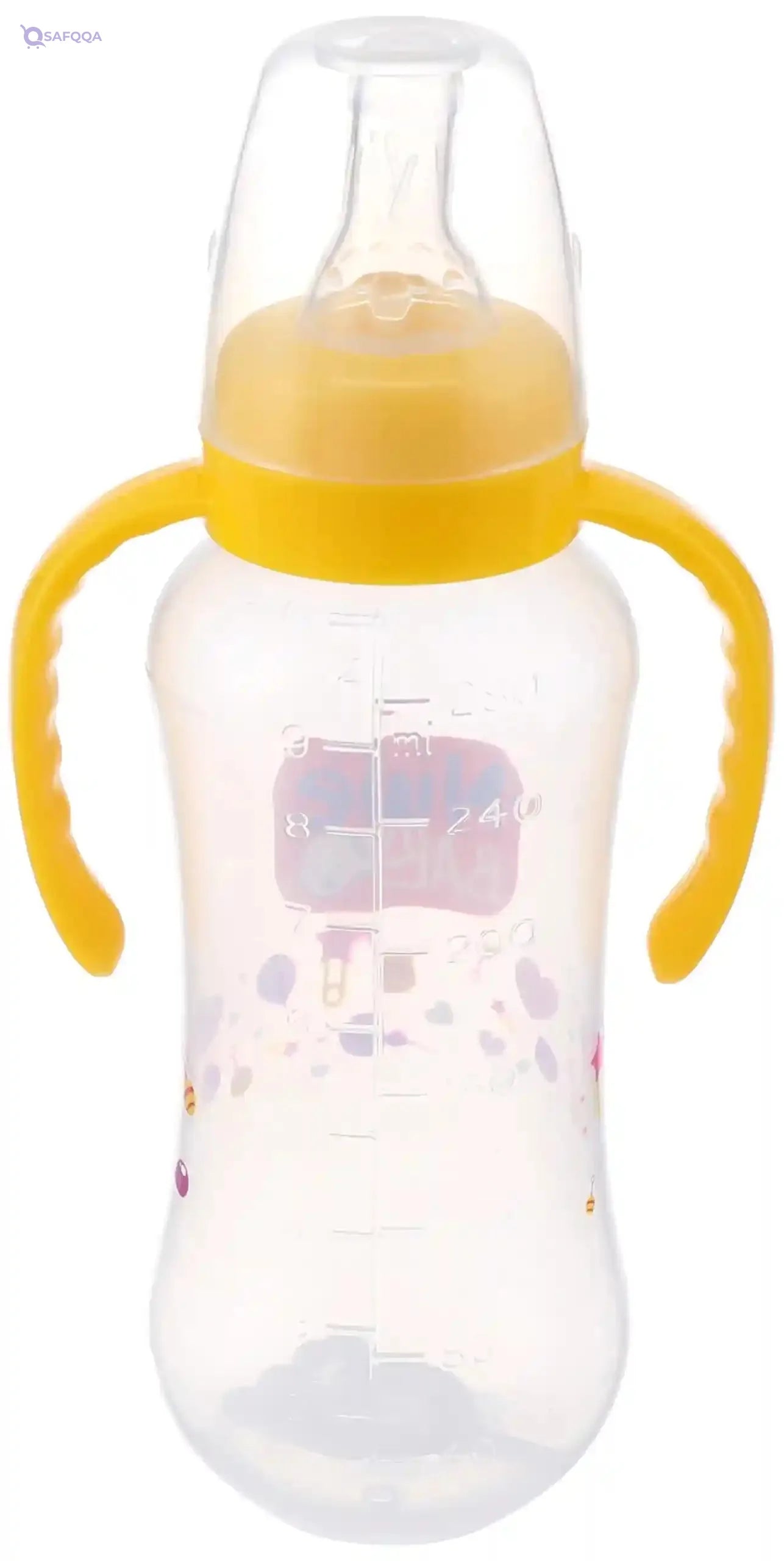 Nice baby feeding bottle with hand 280ml yellow - Safqqa