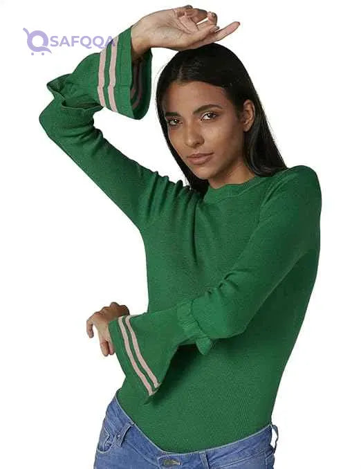 2Xtremz Women's Ribbed Round Neck Long Bell Sleeves T-Shirt – Stylish and Comfortable - Safqqa Egypt