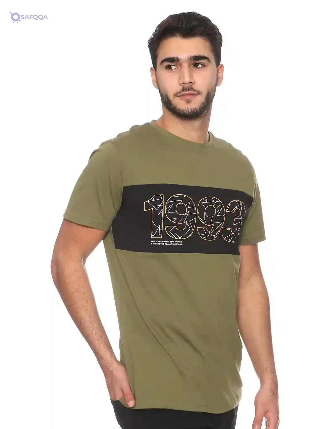 Splash Cotton Contrast Panel Letter Print Slim-Fit T-shirt for Men - Safqqa Egypt