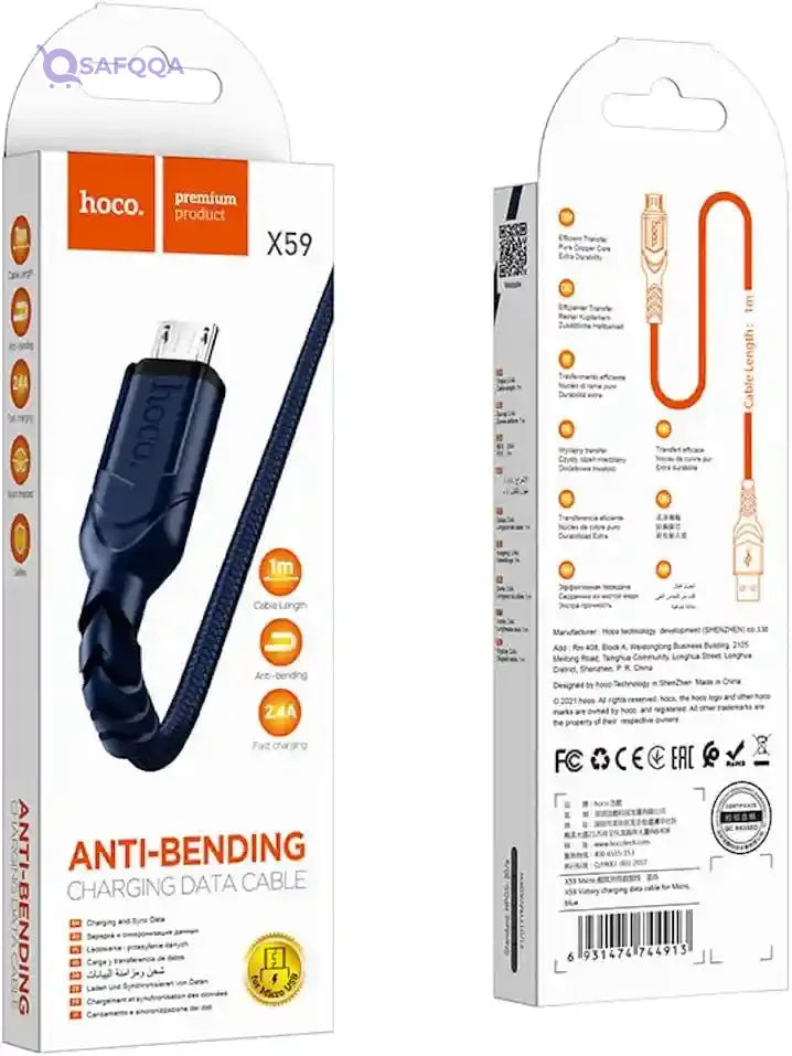 Hoco X59 Victory Charging & Data Transmission Cable (2.4A – 1M) – USB-A to Micro-USB - Safqqa