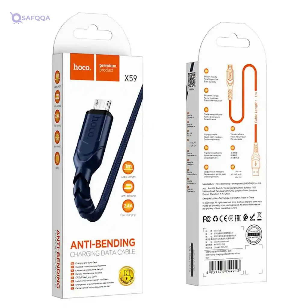 Hoco X59 Victory Charging & Data Transmission Cable (2.4A – 1M) – USB-A to Micro-USB - Safqqa