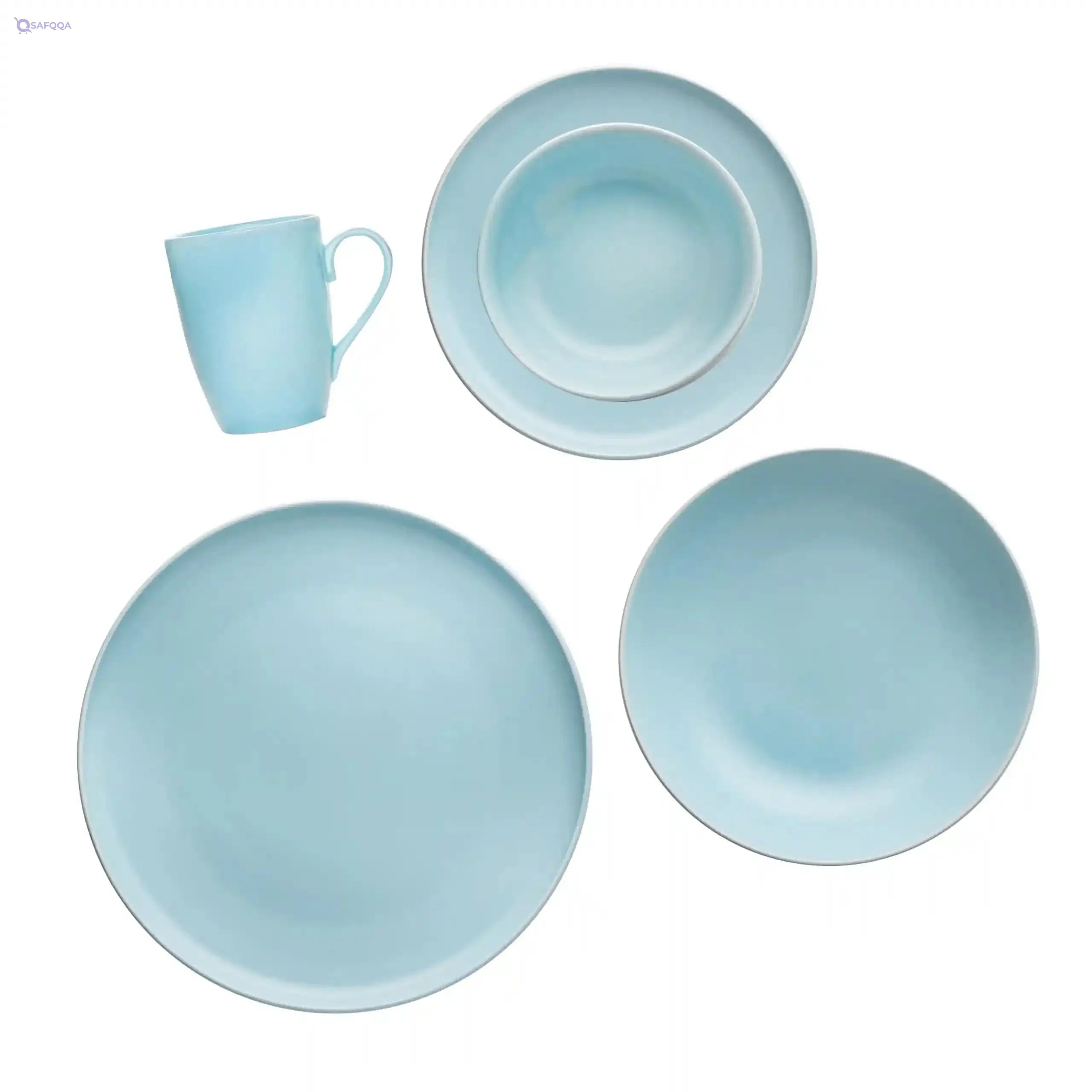 Fathy Mahmoud  Porcelain Tableware Dinner 30-Piece Set, Matte Light Blue - Safqqa