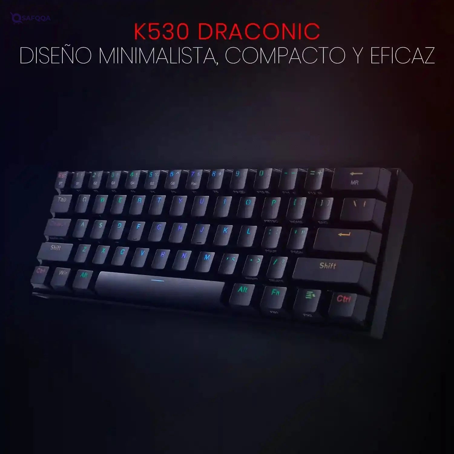 Redragon K530 Draconic 60% Compact Rgb Wireless Mechanical Keyboard, 61 Keys Tkl Designed 5.0 Bluetooth Gaming Keyboard With Brown Switches And 16.8 Million Rgb Lighting For Pc, Laptop, Cell Phone - Safqqa