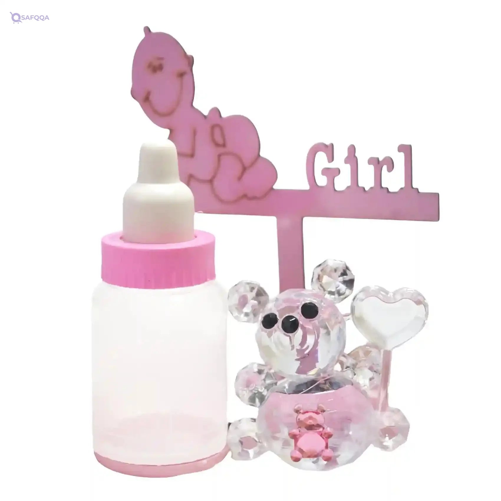 Baby Shower Gift Set for Girls – Pink Baby Bottle Shape - Safqqa