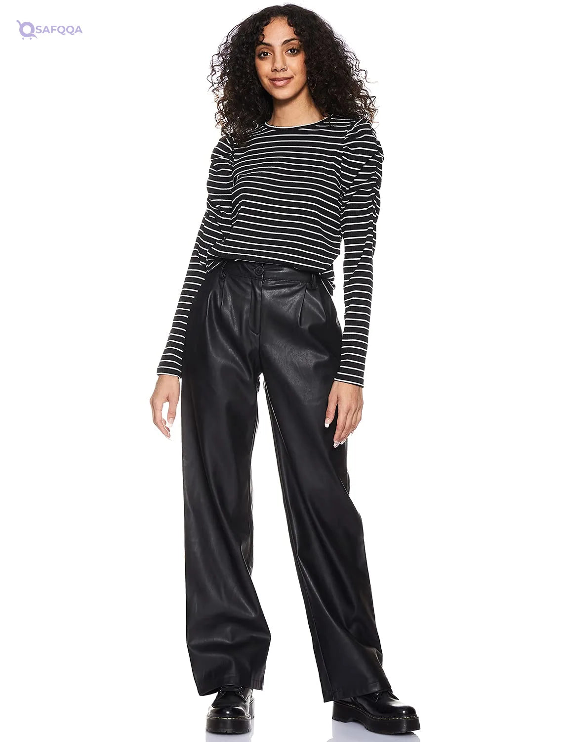Matalan Striped Frill Shoulders Long Sleeves Crew Neck T-shirt for Women, - Safqqa