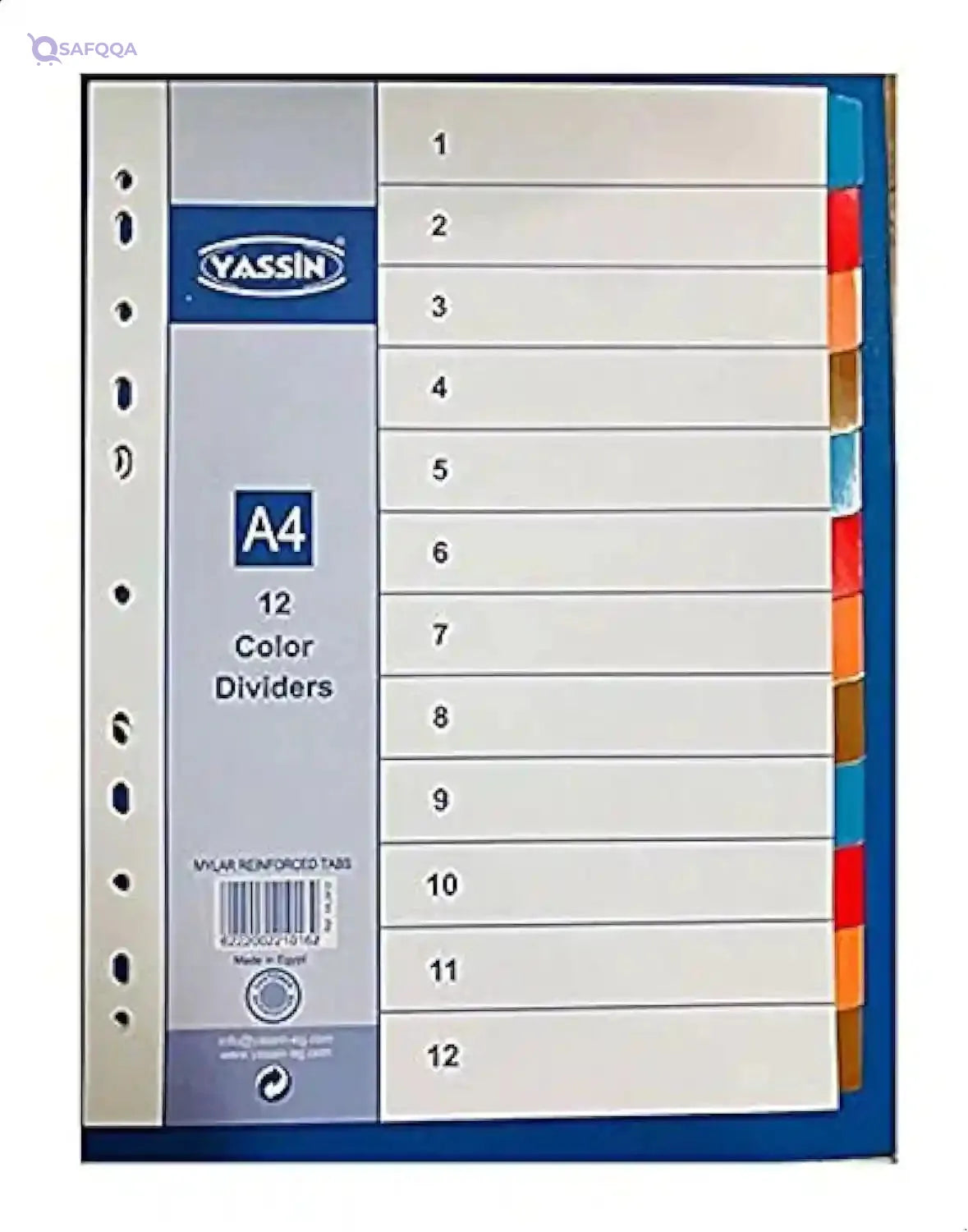 Yassin A4 Index Dividers, 12 Tabs, Multicolor - Safqqa Egypt