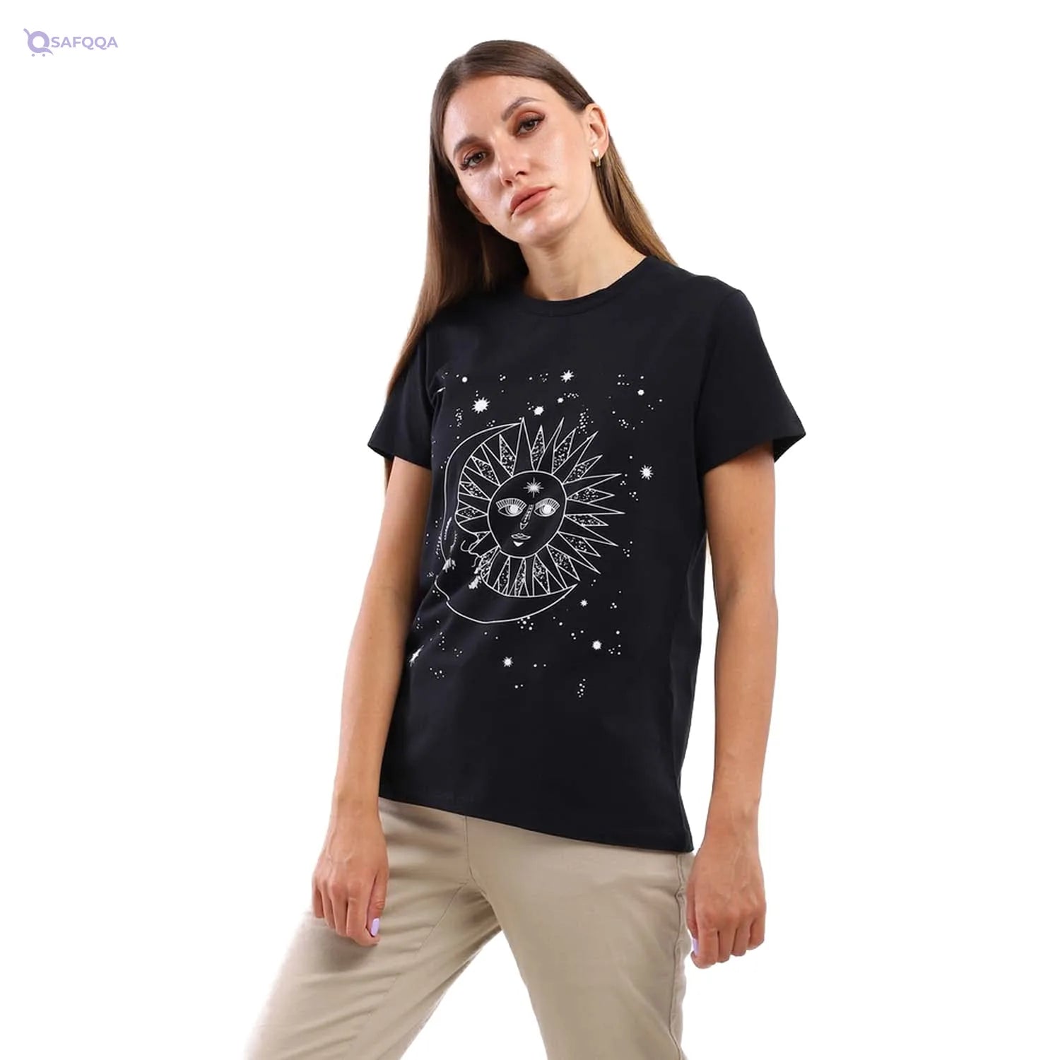 ESLA Printed T-Shirt For Women,Classic round-neck for timeless style. - Safqqa