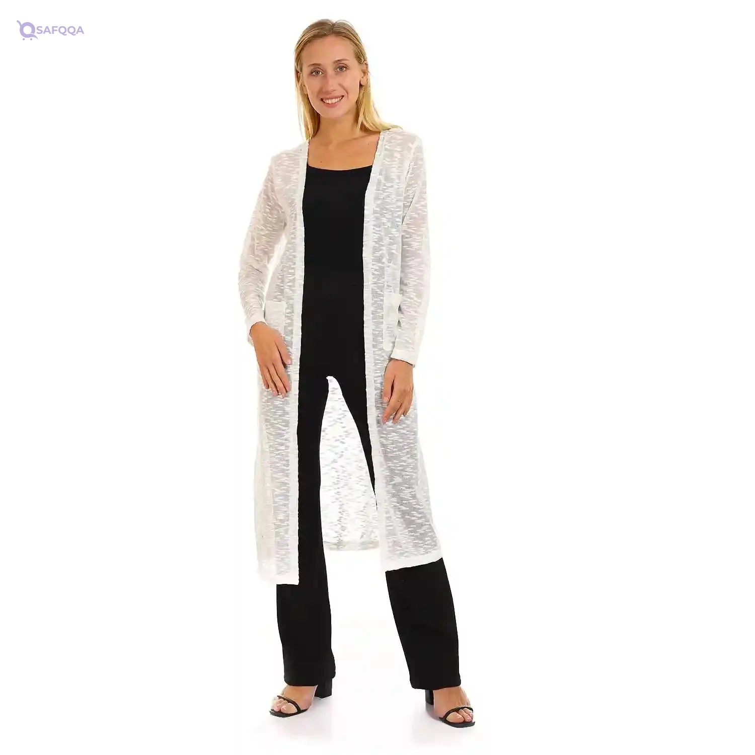 JAMILA Self Patterned Open Neckline Long Cardigan For Women,Easy to layer over tops, blouses, or dresses. - Safqqa