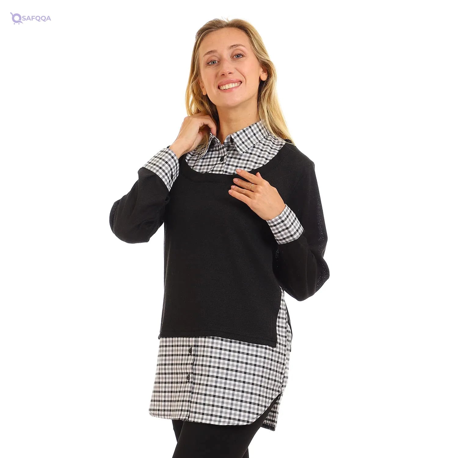 JAMILA Bi toned Classic Collar Top SHIRT For Women,Classic collar for a polished and sophisticated appearance. - Safqqa