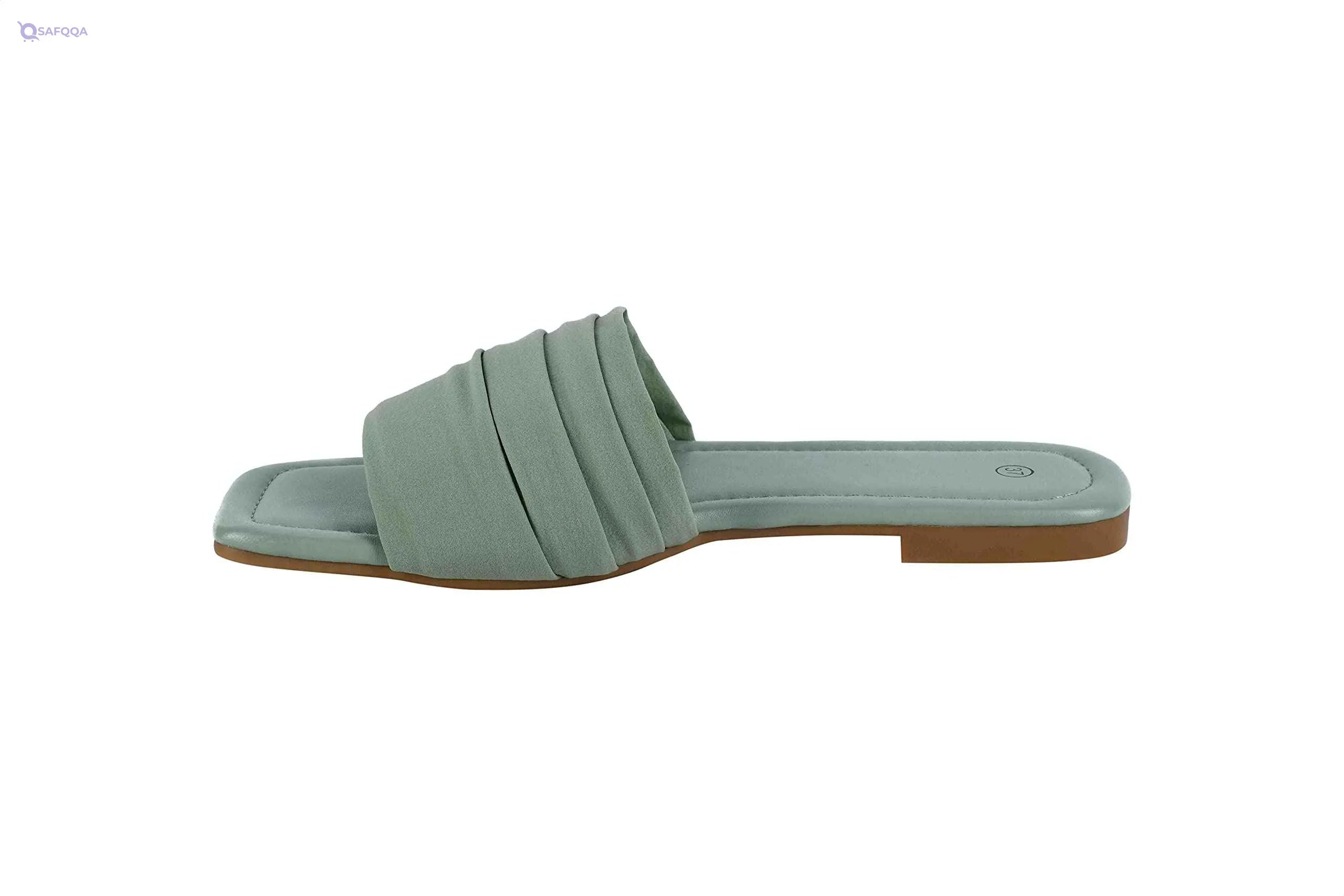 Pixi Faux Suede Square-Toe Gathered Strap Slide Slippers for Women - Safqqa Egypt