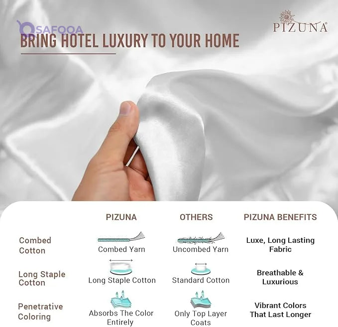 Pizuna Pure Combed Cotton King Duvet Cover 260x220 cm 400 Thread Count with 2 Pillowcases - Safqqa