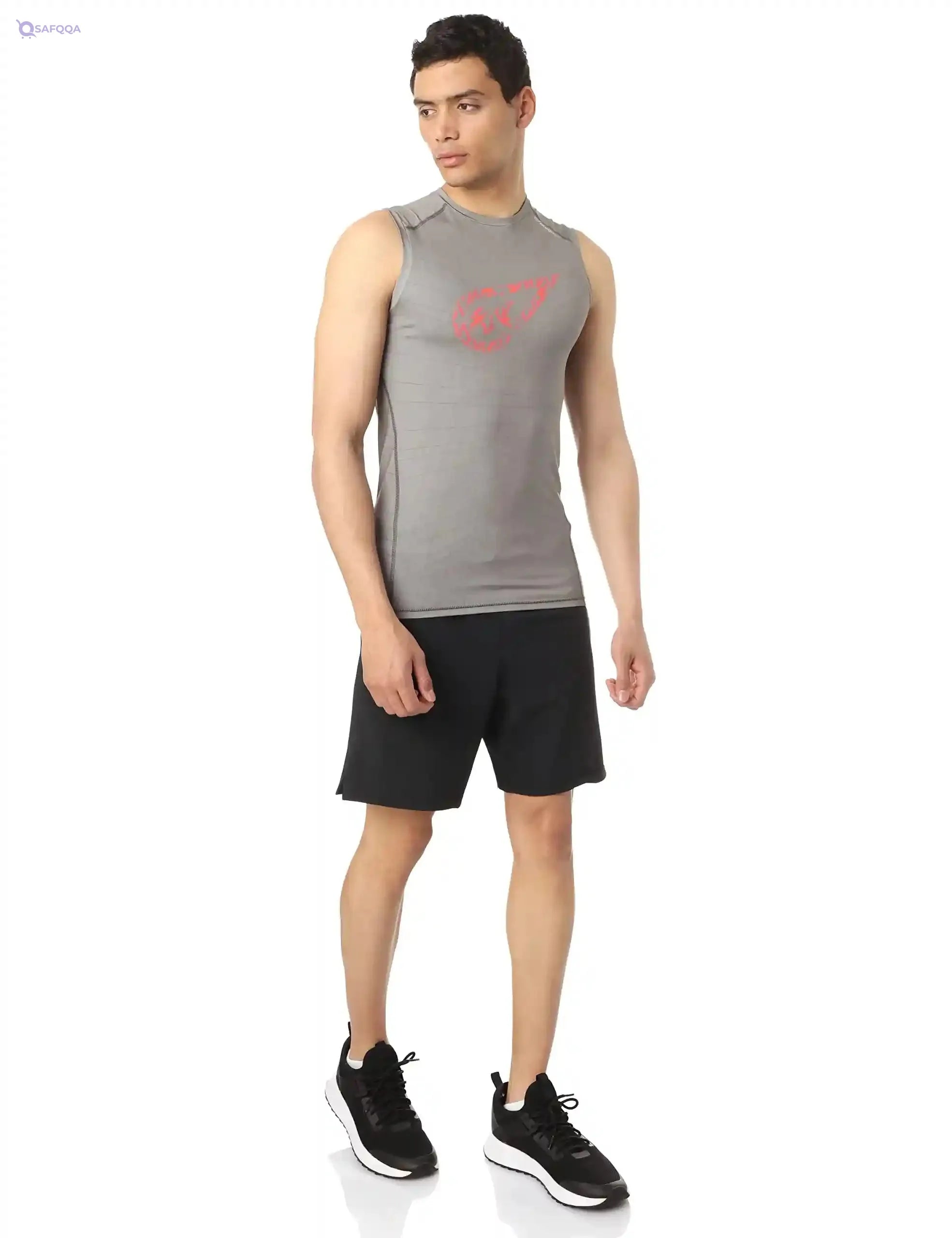 Magma Patterned Contrast Front Logo Slim-Fit Sports Tank Top for Men - Safqqa Egypt