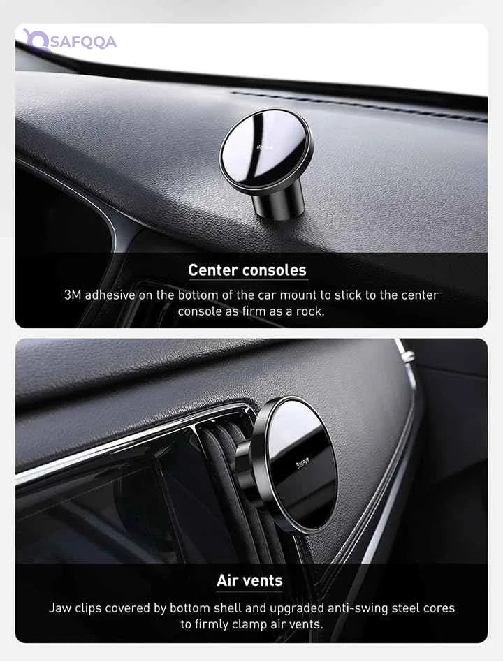 Baseus Magnetic Car Mount Dashboard & Air Vent Cell Phone Holder Compatible for iPhone - Safqqa