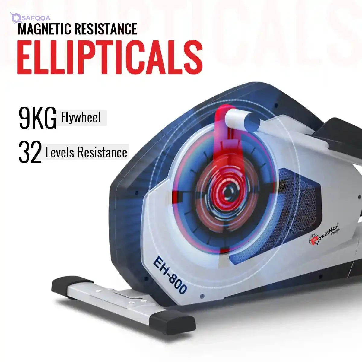 PowerMax Fitness® EH-800 Elliptical Cross Trainer Home Gym Workout Machine Magnetic Brake System, Max User Weight 120kg, LCD Display, Pulse Sensor, Antislip Pedal & Magnetic Resistance Silver - Safqqa