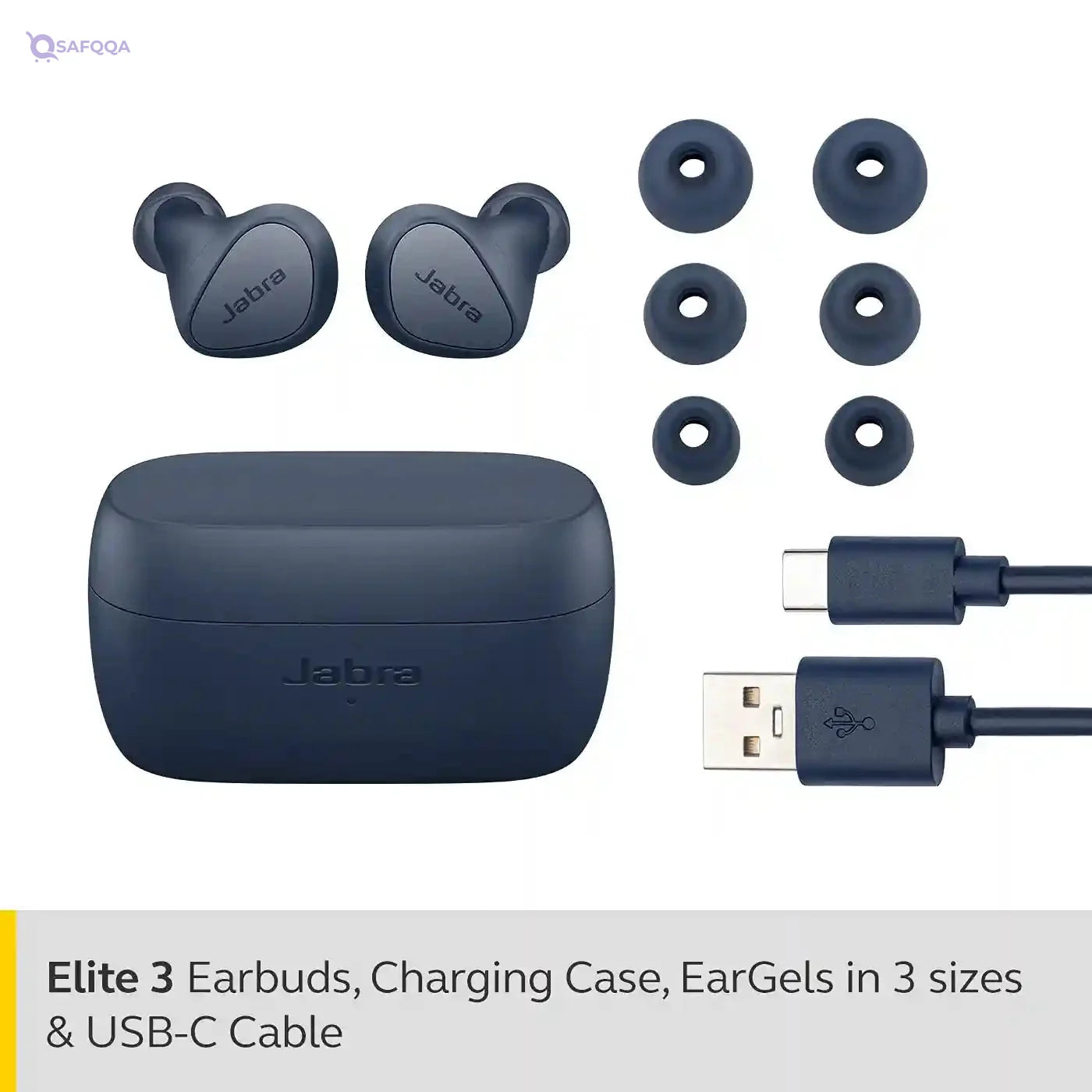 Jabra Elite 3 In Ear Wireless Bluetooth   and Mono Mode - Navy - Safqqa