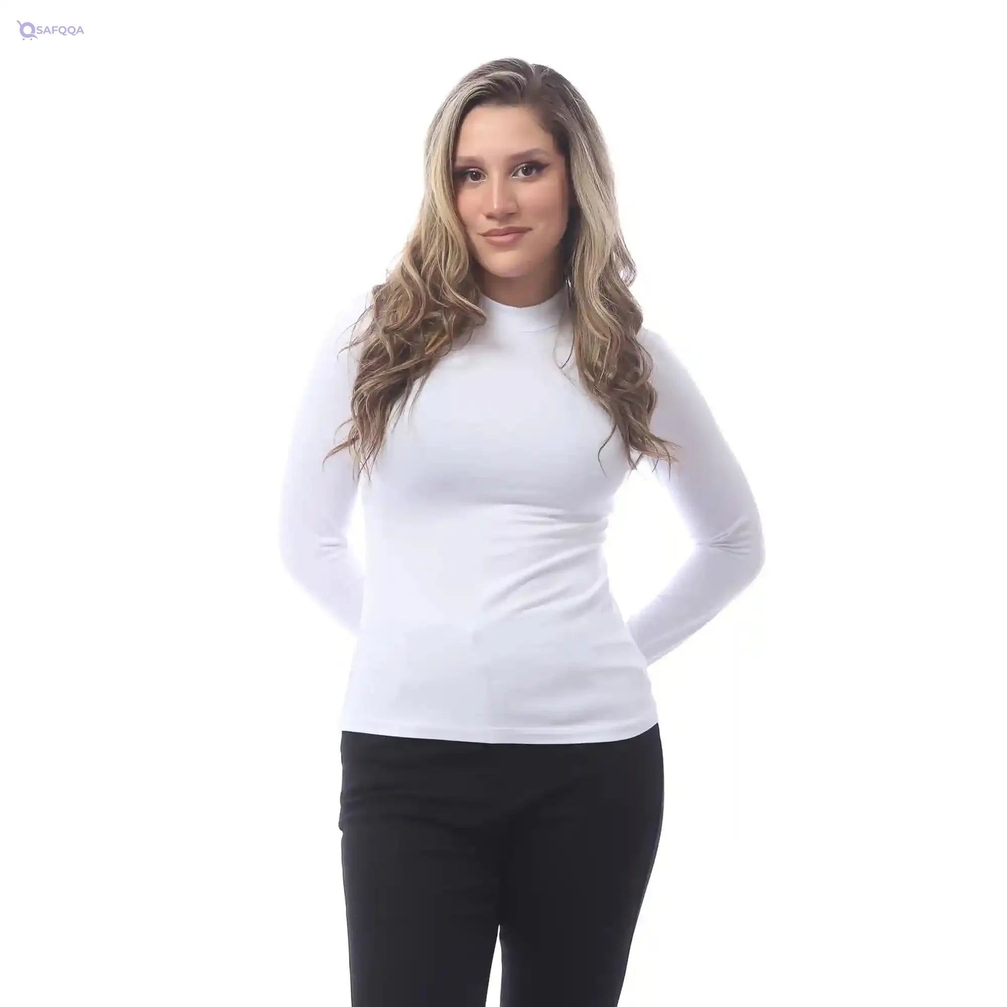 RED COTTON Womens t-shirt High neck long sleeve T-Shirt - Safqqa Egypt