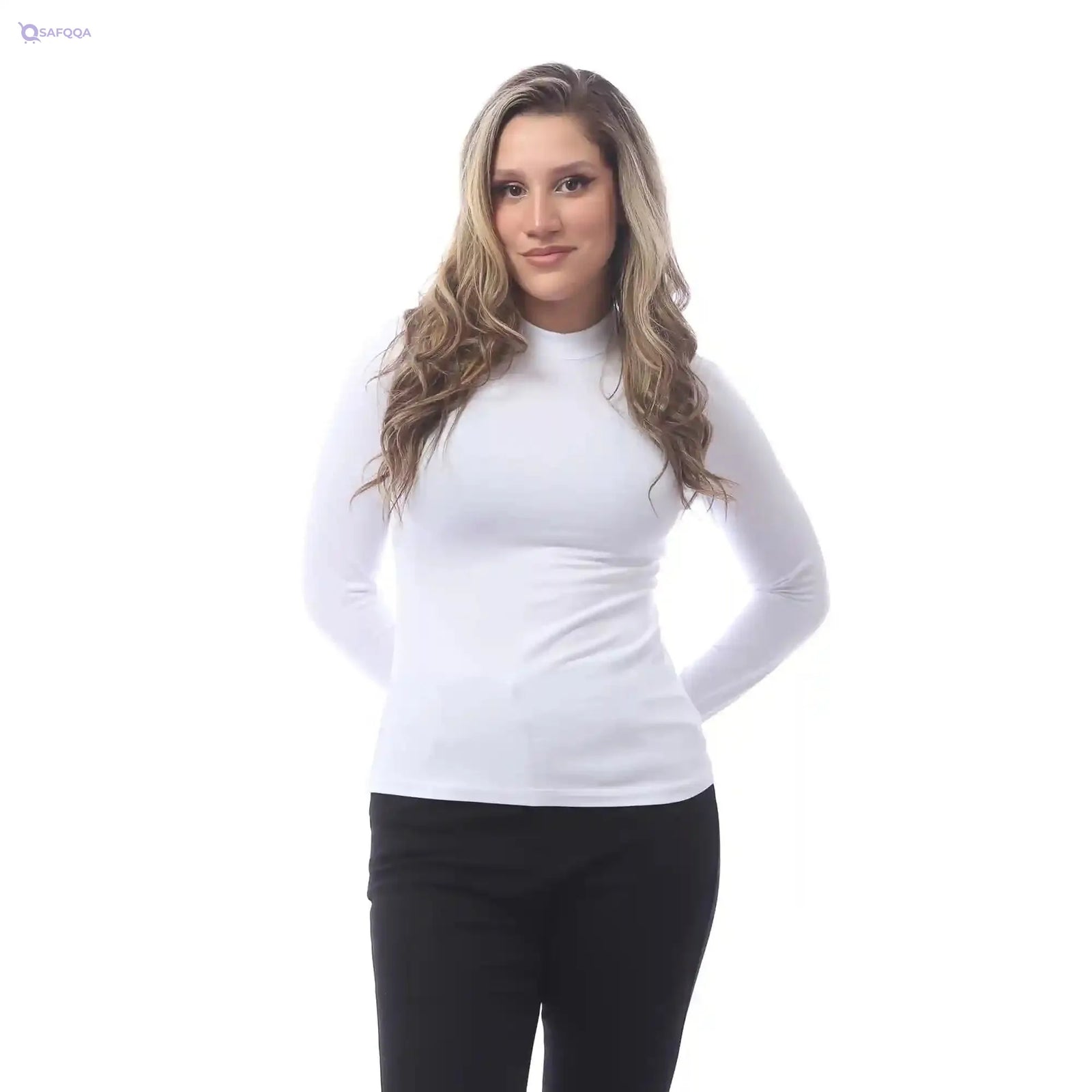 RED COTTON Womens t-shirt High neck long sleeve T-Shirt - Safqqa Egypt