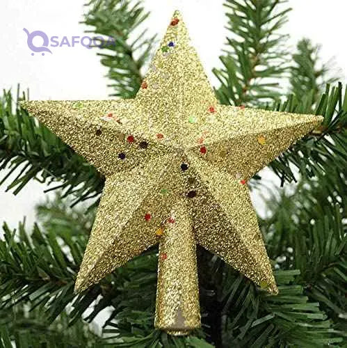 Other 15cm Christmas sticky powder sequins five-pointed gold star Christmas Tree ornaments pendant - Safqqa