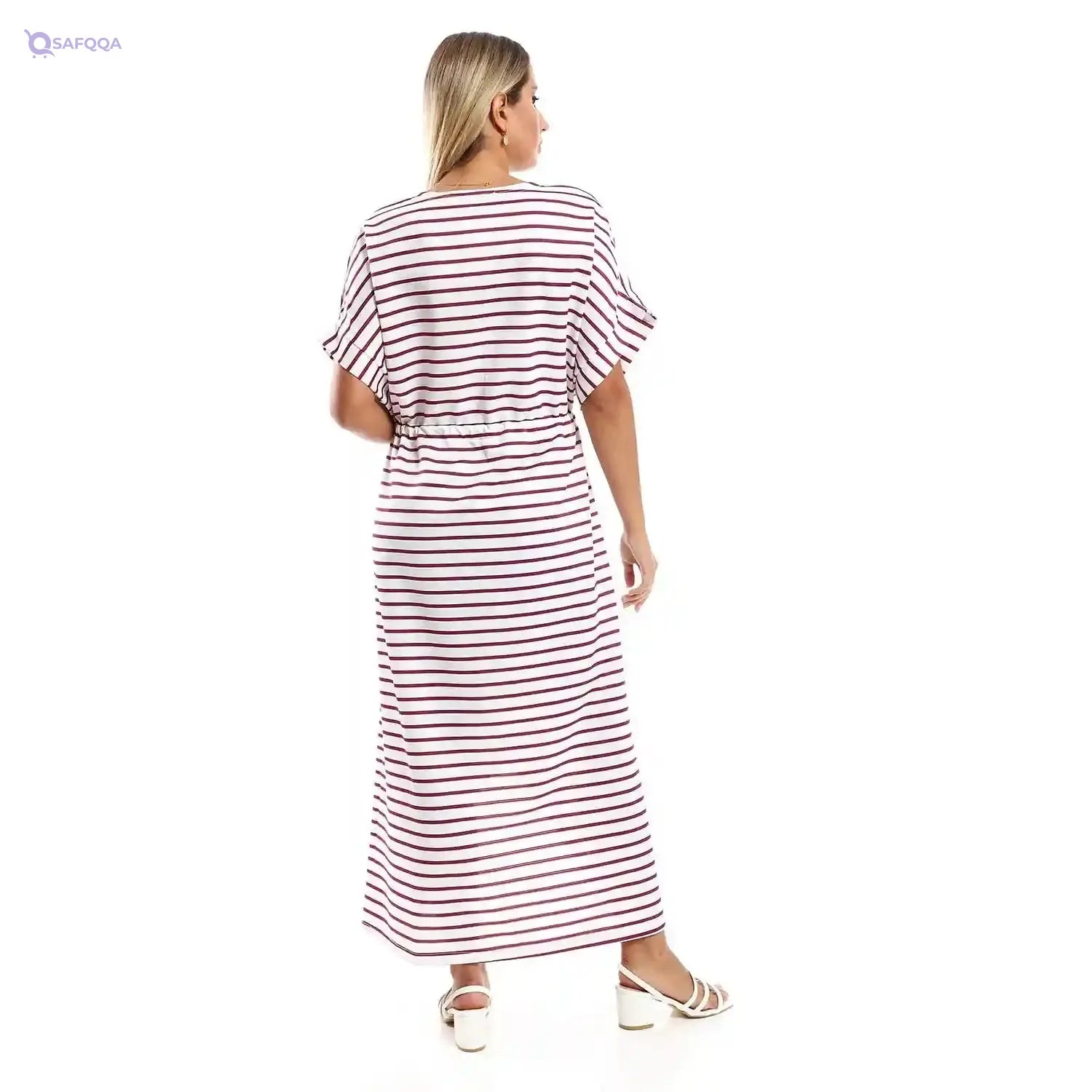 Jamila Women Plus Size Long Short Sleeves Striped Dress - Safqqa Egypt