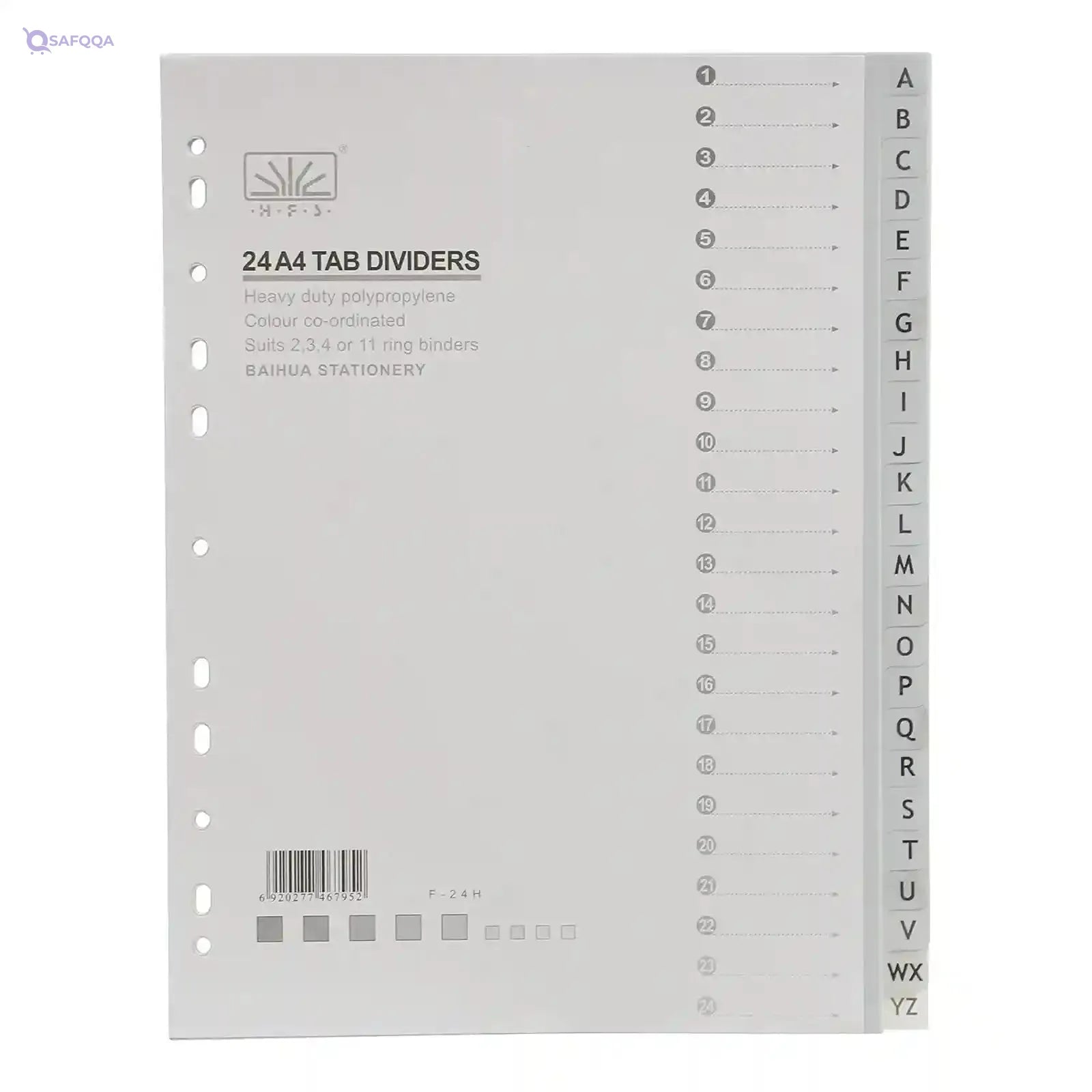 HFS 289 Alphabetical Tab Dividers, A4 Size - Grey - Safqqa Egypt