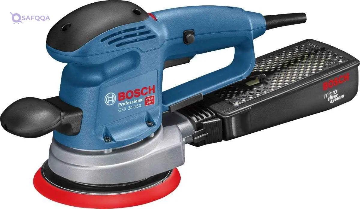 Bosch Professional 601372870 random orbit sander GEX 34-150 (240 V, incl. sanding disc dia. 150 mm, C470 sheet for wood, extraction adapter, in cardboard box) - Safqqa Egypt