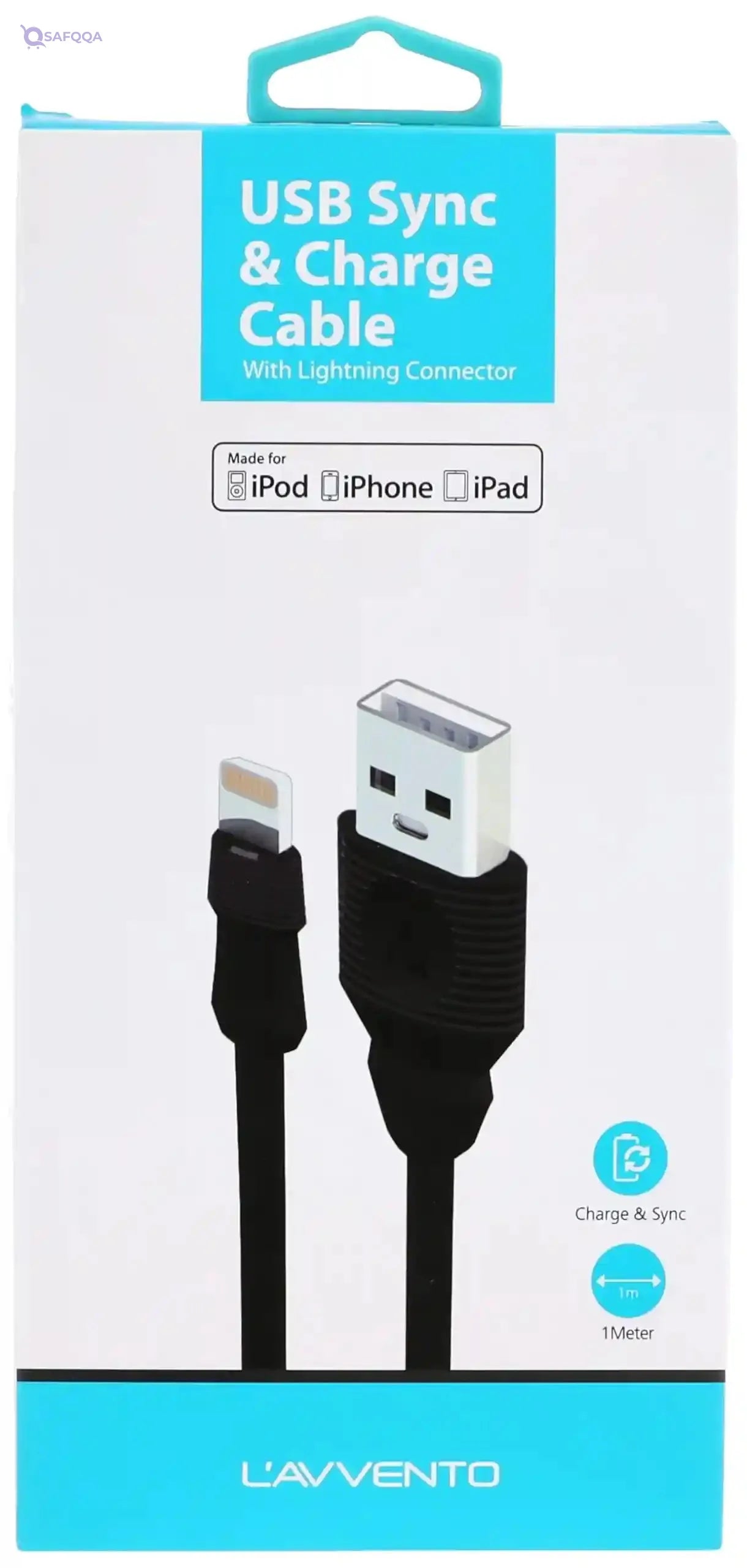 L'AVVENTO MX14B USB CABLE TO LIGHTNING 8 PIN USB CABLE, 1 METER - BLACK - Safqqa Egypt