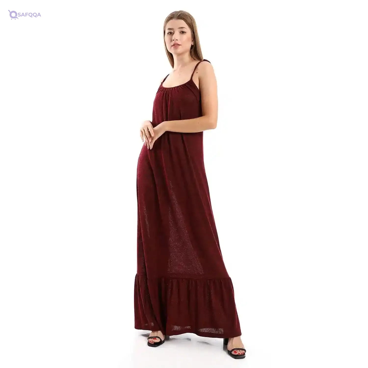 JAMILA Women Knitted Wide Round Collar Tiered Casual Dress - Safqqa Egypt