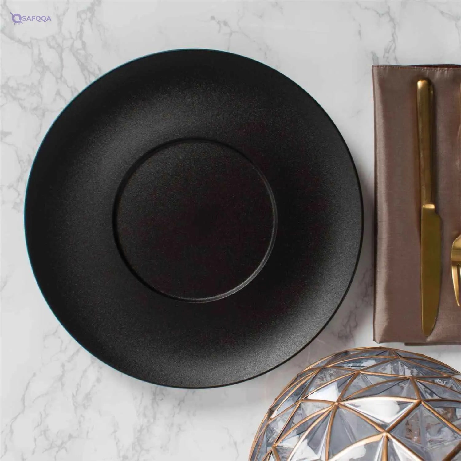 BARALEE Porcelain Ceramic Black Sand Flat Plate, 21 CM, Pack of 6 - Safqqa