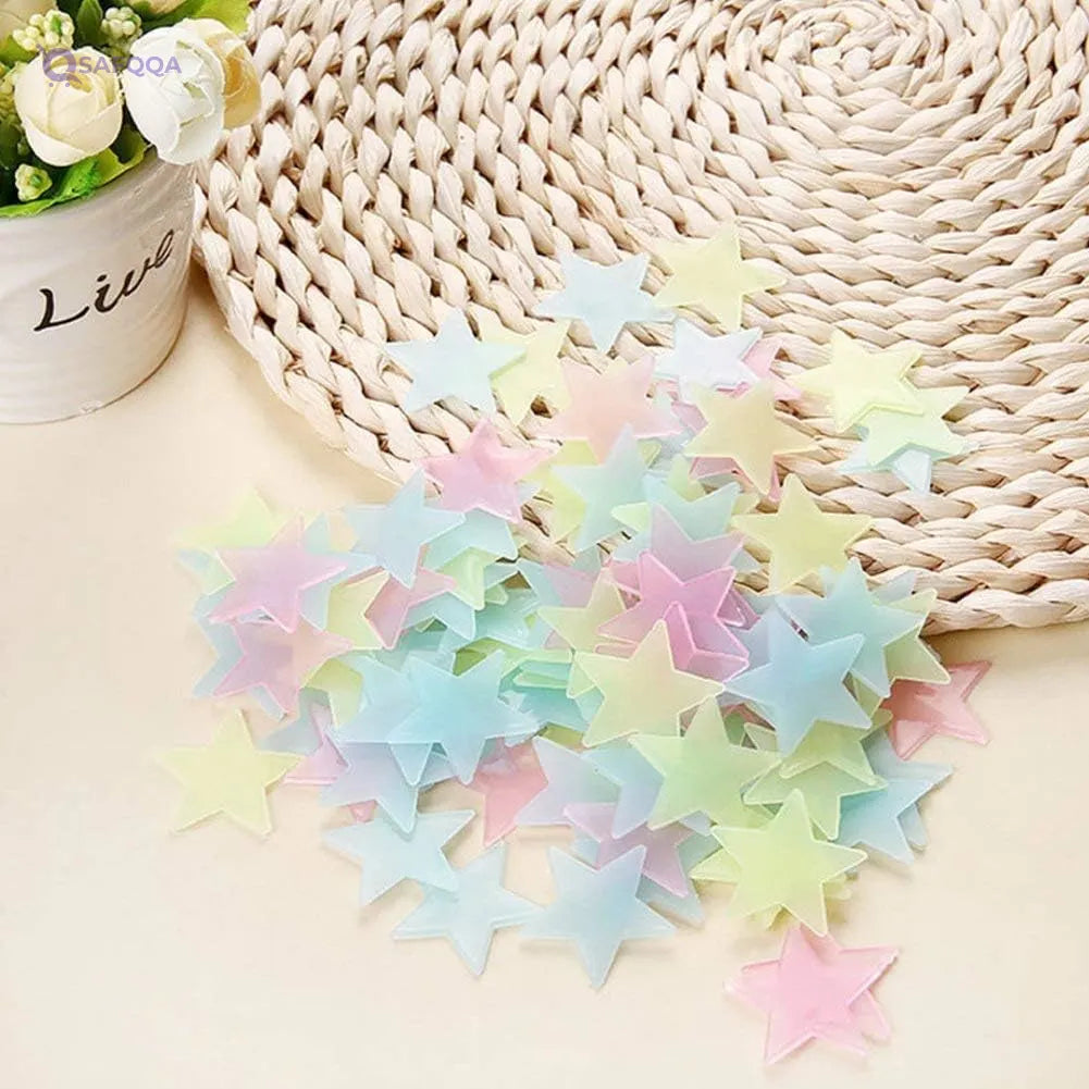 300pcs Plastic 3D Stars Glow in the Dark Stickers Night Luminous Wall Decal Sticker For Kids Bedroom Living Room Children's Room Ceiling Nursery Room Multi Color - Safqqa