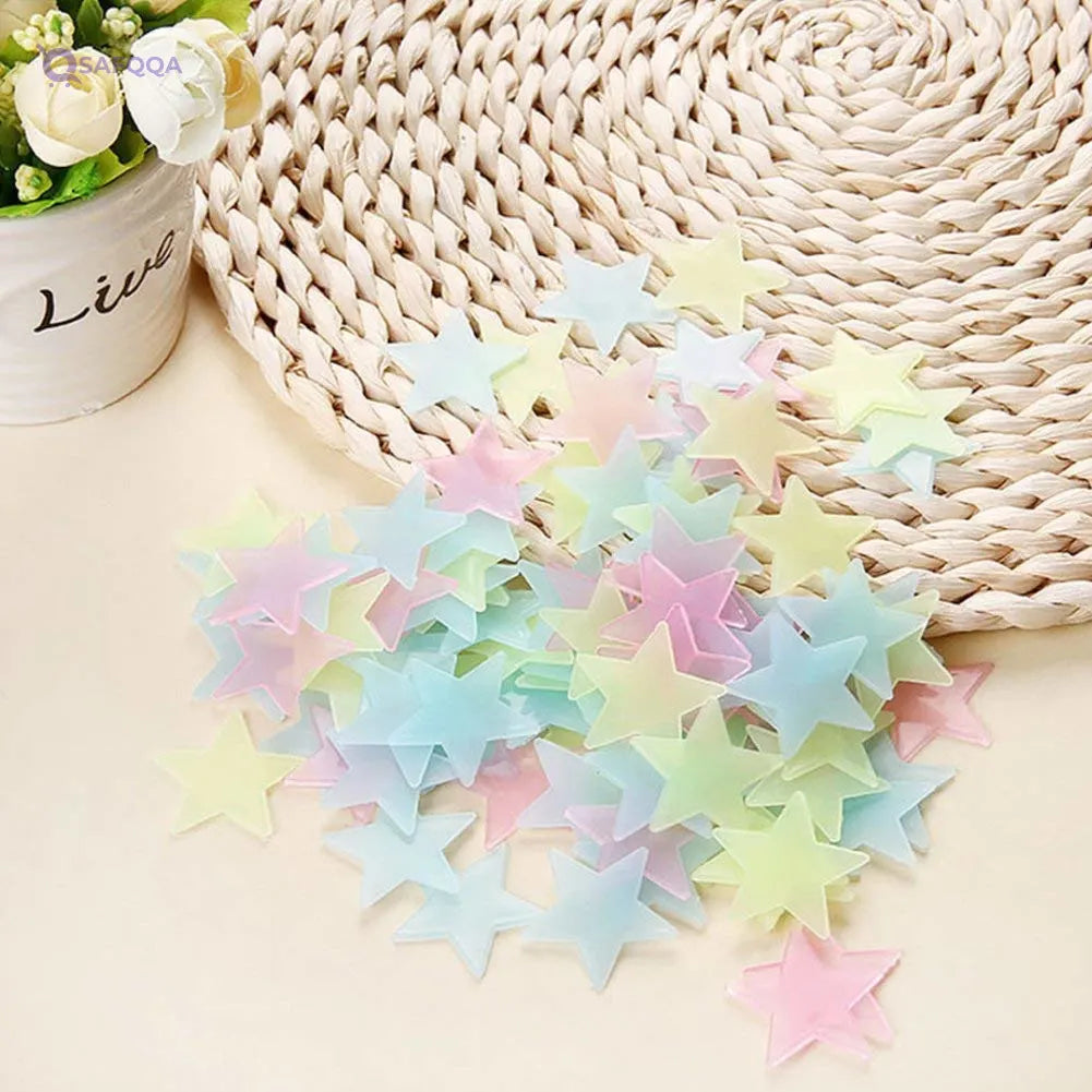 300pcs Plastic 3D Stars Glow in the Dark Stickers Night Luminous Wall Decal Sticker For Kids Bedroom Living Room Children's Room Ceiling Nursery Room Multi Color - Safqqa