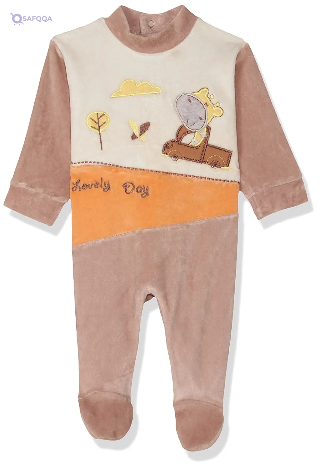 Papillon Long Sleeve Bodysuit for Boys with Stitched Detail and Snap Closure - Safqqa
