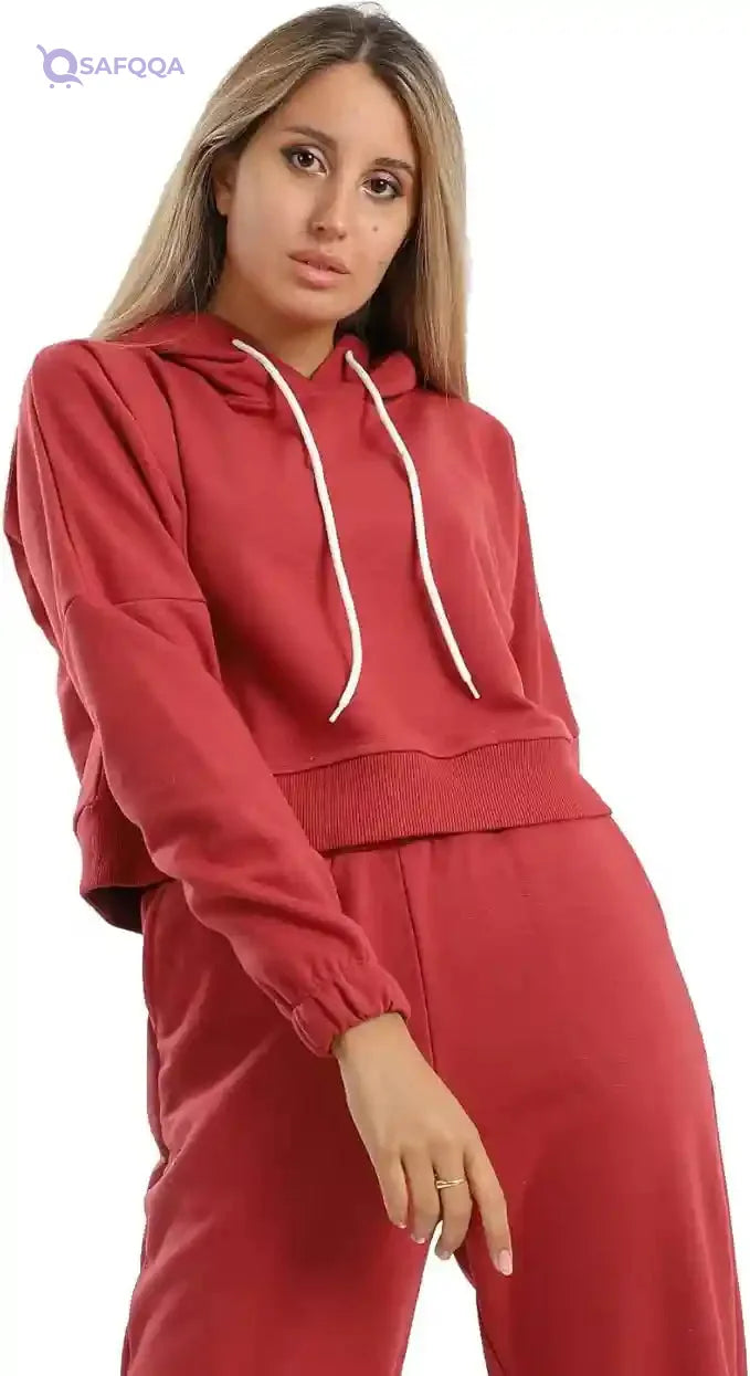 JAMILA Women's Plain Cropped Hoodie with Long Sleeves - Safqqa Egypt