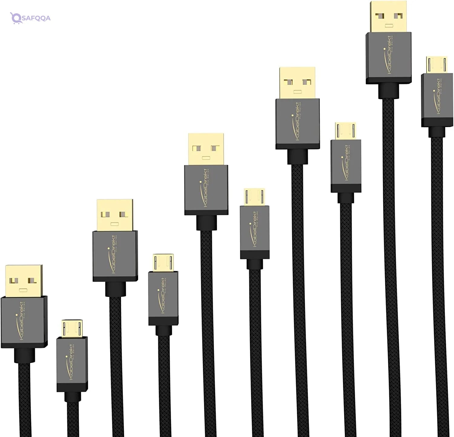 KabelDirekt – Micro USB Cable (USB 2.0, Synch & Charge Cable, nylon) PRO Series, Pack of 5 Cables, 1.5 Meters - Safqqa
