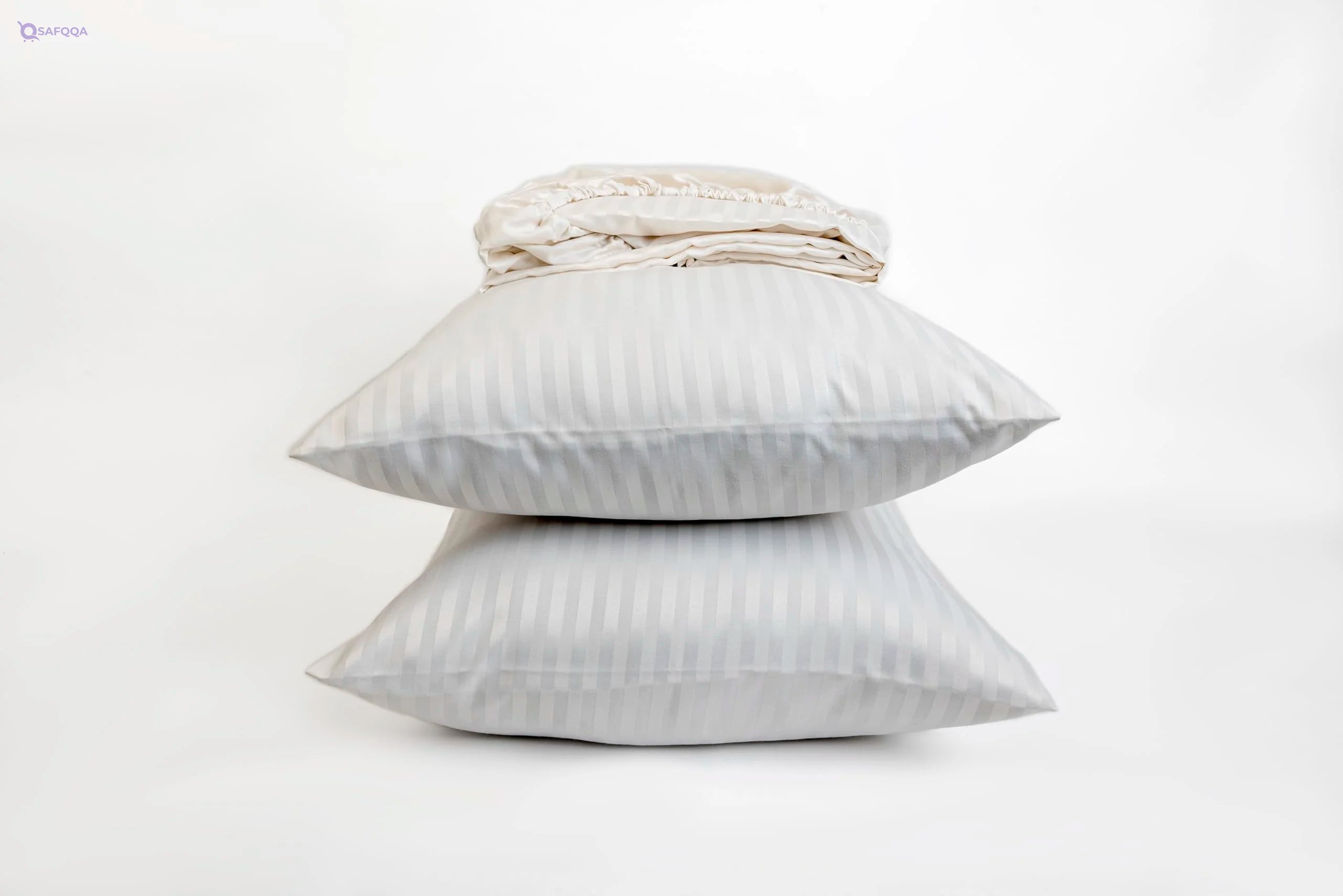 Home of Linen Striped Elasticated Fitted Sheet Set - Cotton, 1 Fitted Sheet and 1 Pillowcase - Safqqa