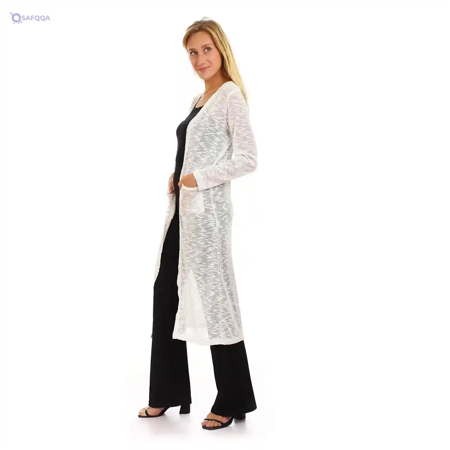 JAMILA Self Patterned Open Neckline Long Cardigan For Women,Easy to layer over tops, blouses, or dresses. - Safqqa