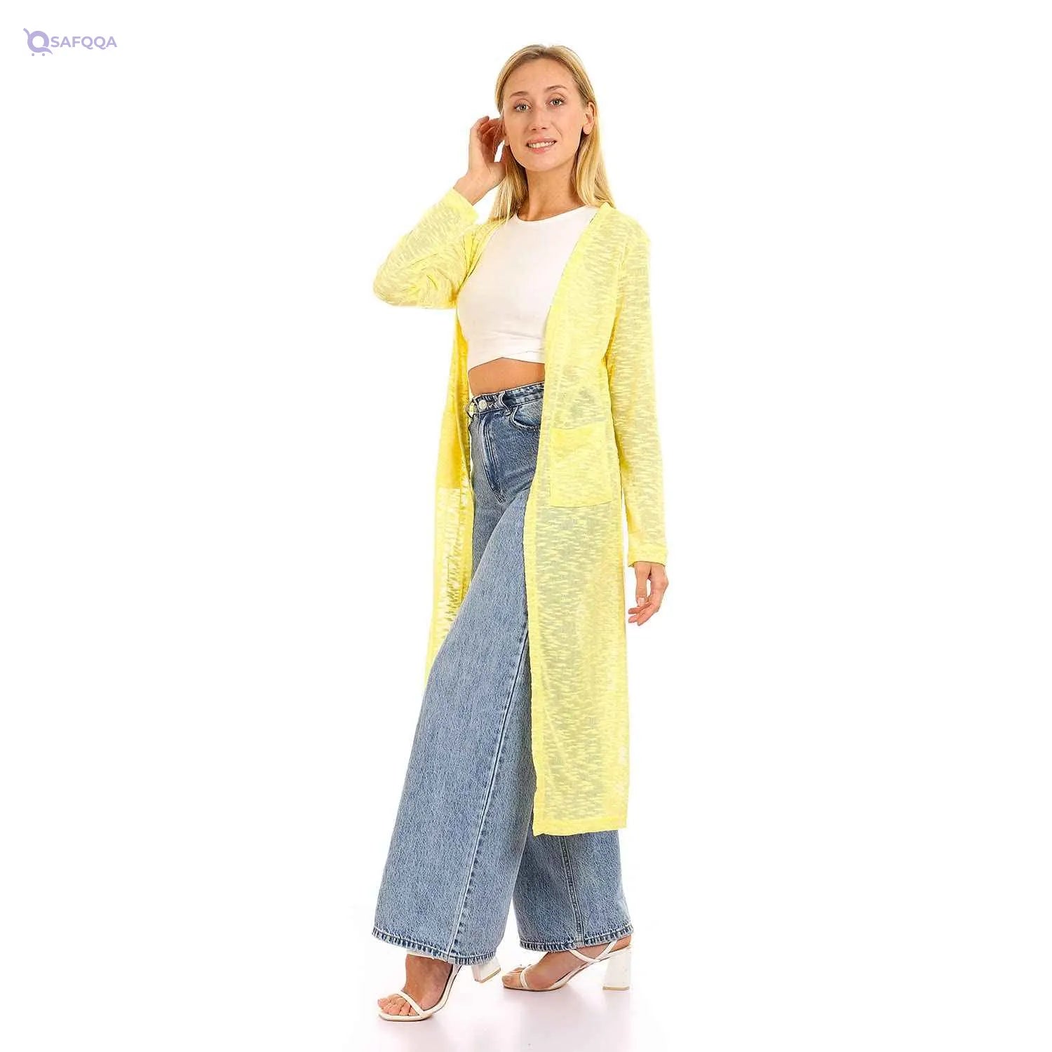 JAMILA Women’s Long Open Neck Cardigan Sweater - Safqqa
