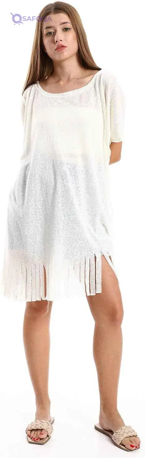 JAMILA Women Solid Pattern Cover Up With Decorated Fringes OUTERWEAR - Safqqa Egypt