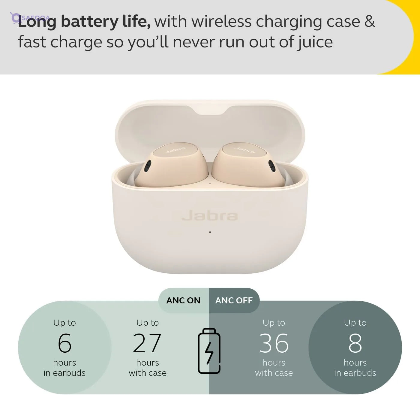 Jabra Elite 10 True Wireless Earbuds – Advanced Active Noise Cancelling Earbuds with Next-Level Dolby Atmos Surround Sound –All-Day Comfort, Multipoint Bluetooth, Wireless Charging – Cream - Safqqa