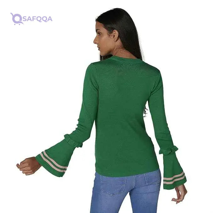 2Xtremz Women's Ribbed Round Neck Long Bell Sleeves T-Shirt – Stylish and Comfortable - Safqqa Egypt
