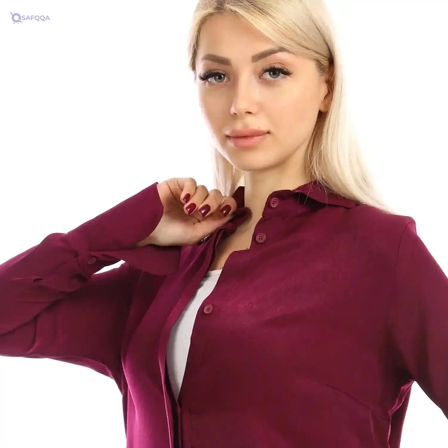 Jamila Women long sleeves soft satin buttoned shirt dress - Safqqa Egypt