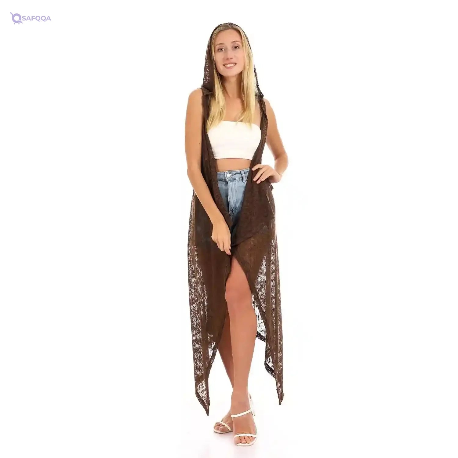 JAMILA Women Hooded Sleeveless Open Neckline Cover up OUTERWEAR - Safqqa Egypt