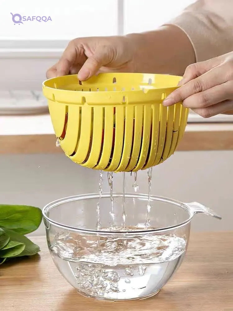 2-Piece Acrylic Plastic Refrigerator Storage Box for Washing and Drying Vegetables and Fruits with Transparent Lid - Yellow - Safqqa