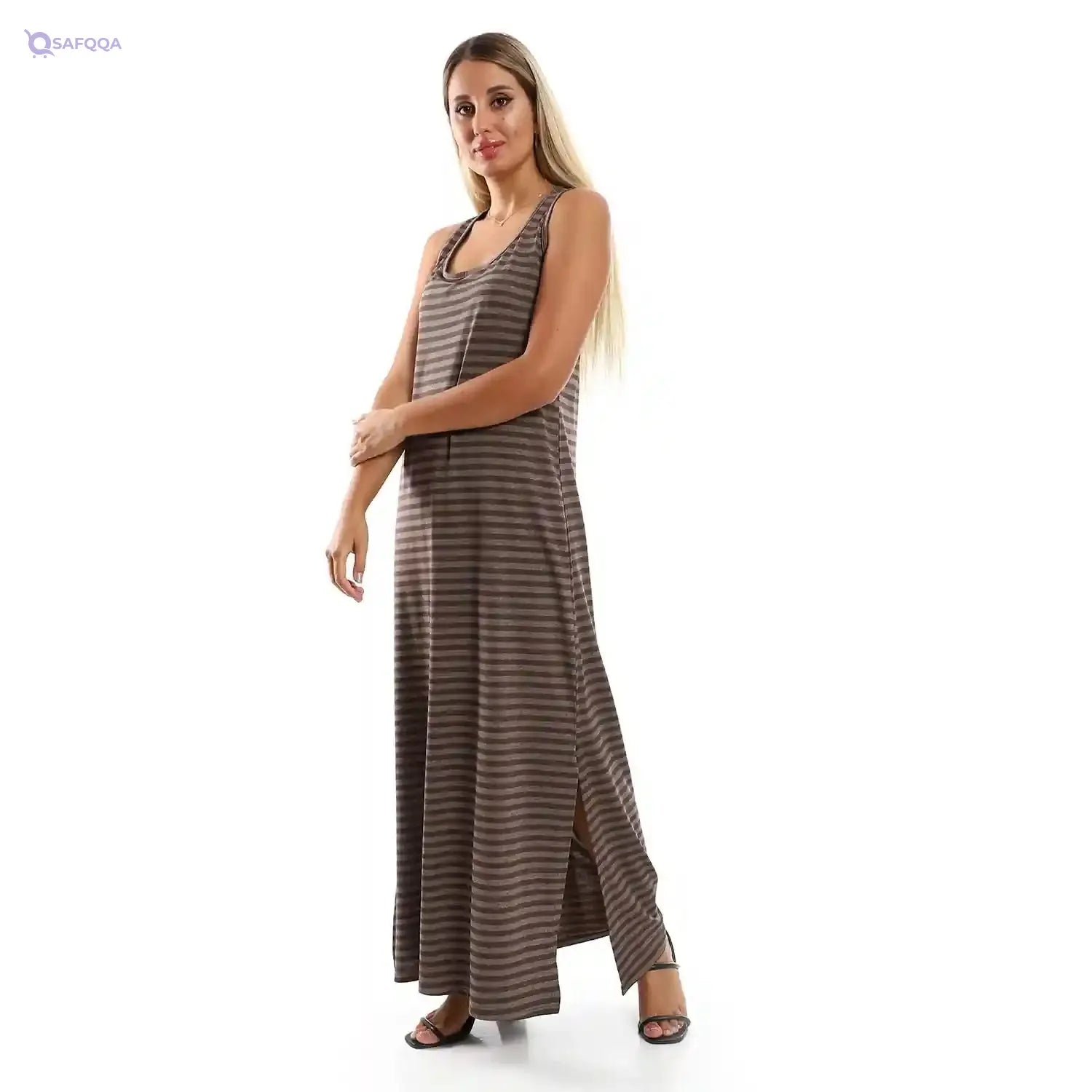JAMILA Women Striped Sleeveless Long Dress With Side Slits DRESS - Safqqa Egypt