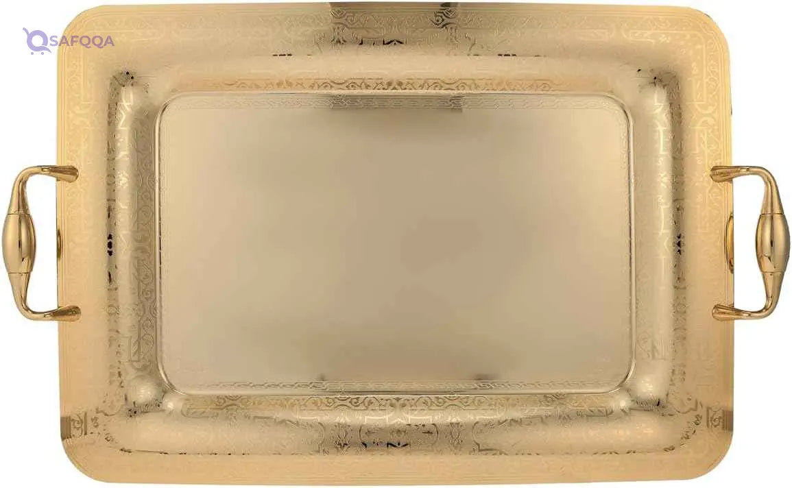 Almarjan Stainless Steel Serving Tray Gold -54.8L x 7.6W x 36.4H centimeters-Open Box - Safqqa