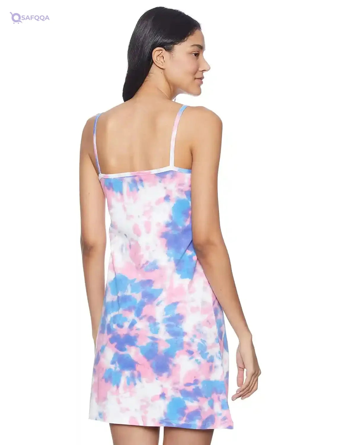 Carina Cotton Printed Spaghetti Straps Above Knee Length Nightgown for Women- Multi Color - Safqqa