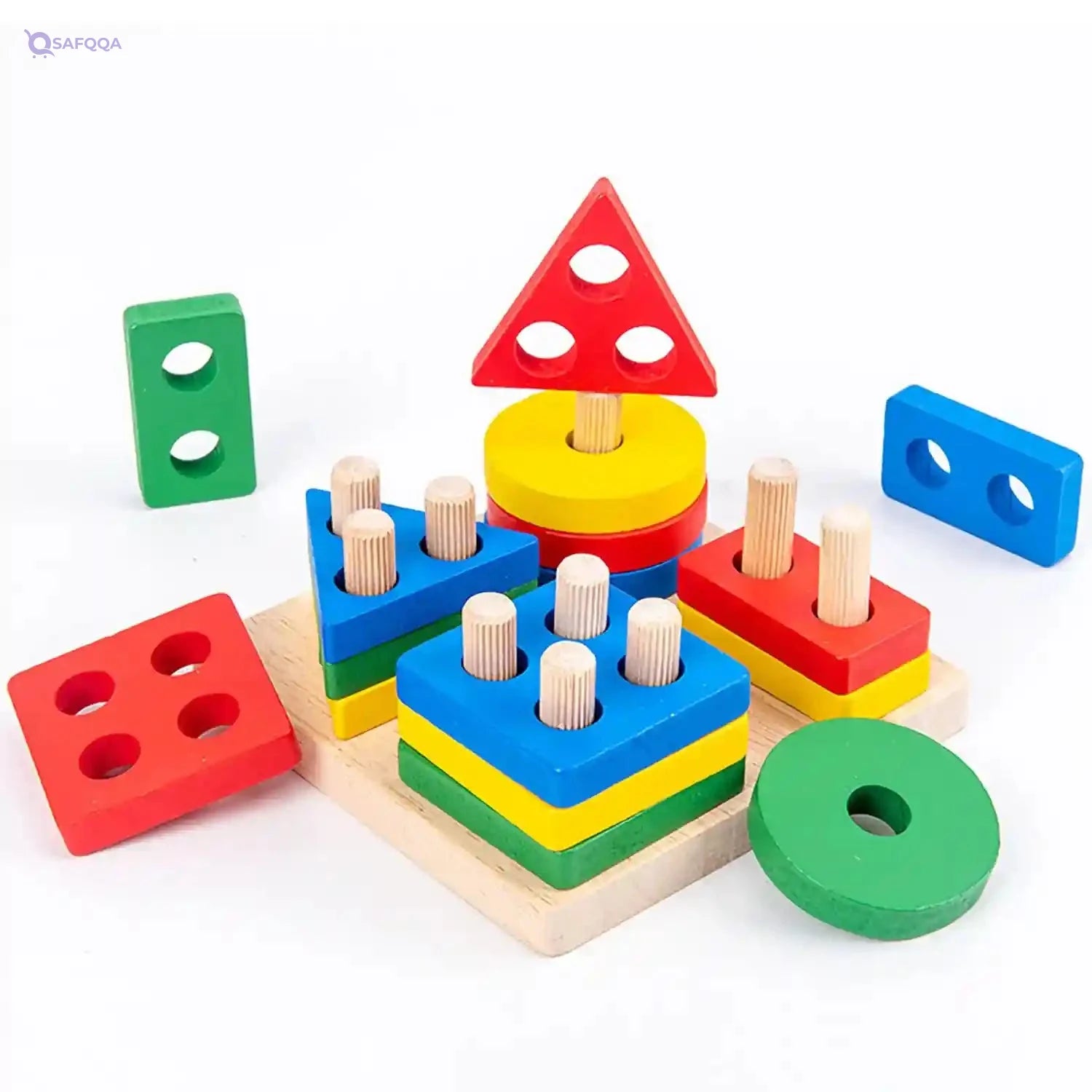 YelaJoy Wooden Stacking Montessori Toys, Toddler Puzzle Colorful Shape Sorter Stacker, Baby Wooden Toys for Early Development & Fine Motor Skills, Toddler Puzzles (Standard Geometric Shapes) - Safqqa Egypt